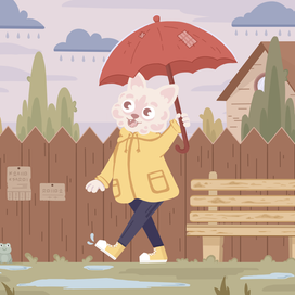 котик счастлив, не смотря на дождик