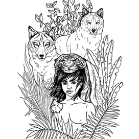 Книга джунглей. Портрет Маугли с волками