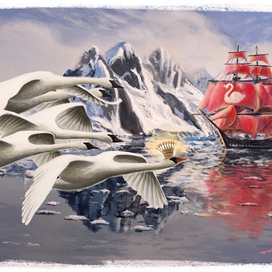 Джек смотрит на лебедей с корабля 