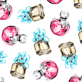 Watercolor perfume bottle illustration pattern