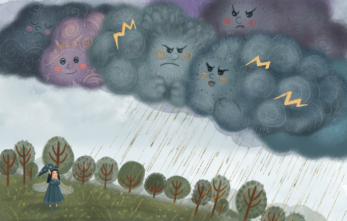 Книжная иллюстрация, разворот, «Ушастая фея»