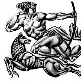 38. "Охота", бумага, карандаш. 2017 г