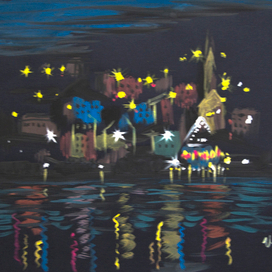 Ночной городок на озере