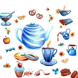 Чаепитие.  Задание из курса. Акварель