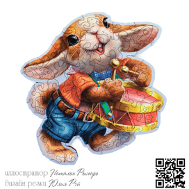 Деревянный фигурный пазл Озорной кролик