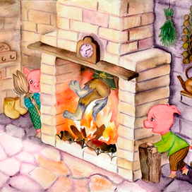 В домике у поросятж. Иллюстрация к видеосказке Татьяны Неделькиной