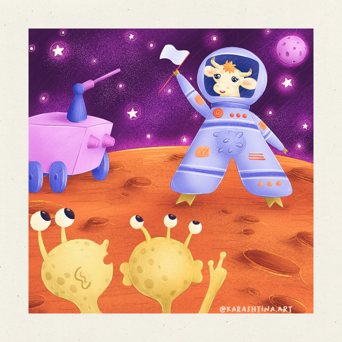 Иллюстрация из серии "Животные в космосе". Корова