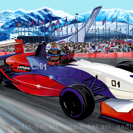 Болид. Путин и формула 1.Сочи. Роспись на новогодний шар.