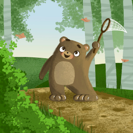 миМишка ловит бабочек