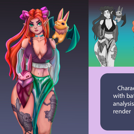 Концепт арт "Эльфийка и ее помощники"