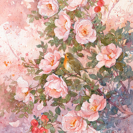 Шиповник и зарянка