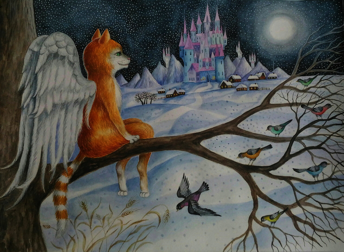 Зимний кот Ангел.