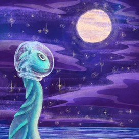 Август наблюдает за Луной на небе