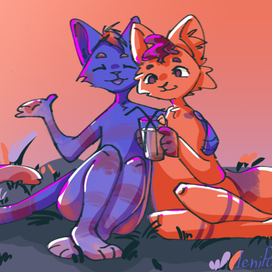 сидят на траве, насладаясь моментом