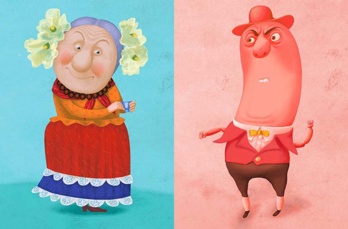 Эскизы персонажей : бабуся Гава, Сер Делька