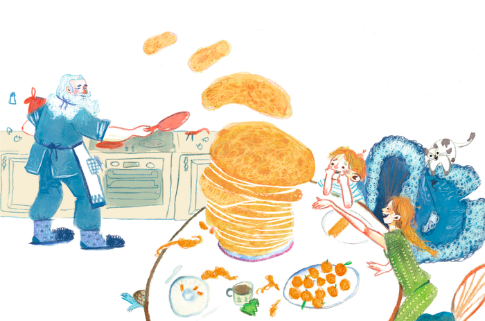 Дед Мороз печёт блины