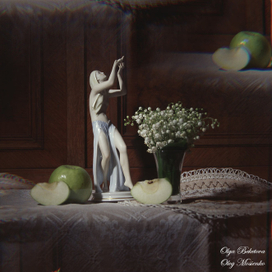 Натюрморт со статуэткой и яблоками
