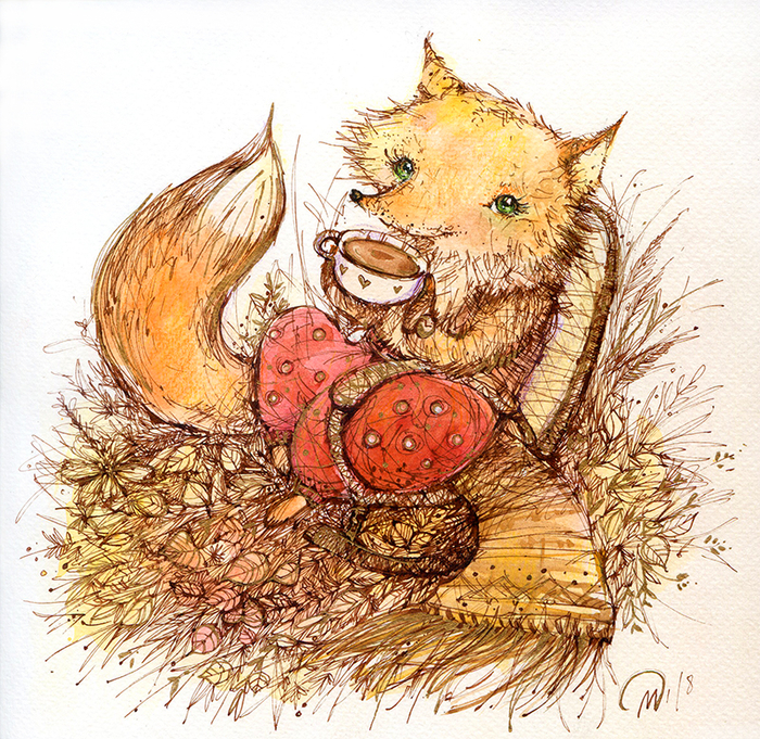 Осень, рыжая лисица 