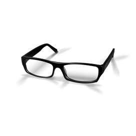Черные стильные очки на белом фоне в оправе объектива