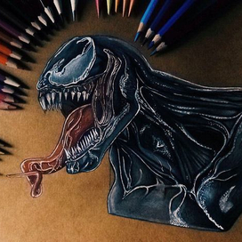 VENOM colored pencils artwork