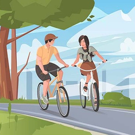 Парочка катается на велосипедах