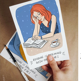 Иллюстрации для почтовых открыток "Читающие девушки"