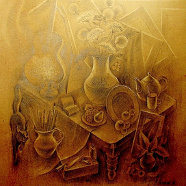 Иллюстрация. Осеннее состояние. Натюрморт с окном