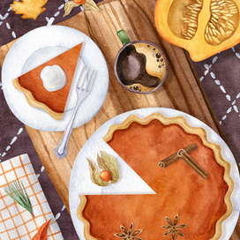 Разворот книги с рецептом тыквенного пирога