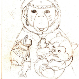 эскиз "Обезьянка на севере"