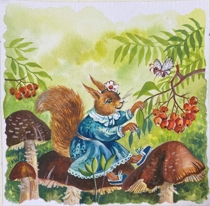 Белка на грибе 