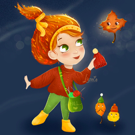 Девочка-осень и шапки для листьев