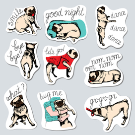Стикеры с милым мопсом
