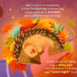 Спящий ежик. Иллюстрация для детской книги.