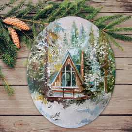 Домик в лесу, зимняя картина маслом на холсте  © https://www.livemaster.ru/item/50866320-kartiny-i-panno-domik-v-lesu-zimnyaya-kartina-maslom-na-holst