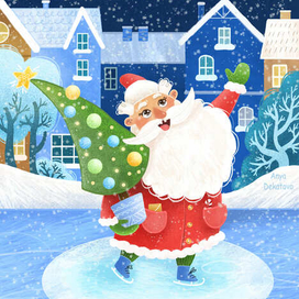 Дед Мороз с ёлкой на льду 