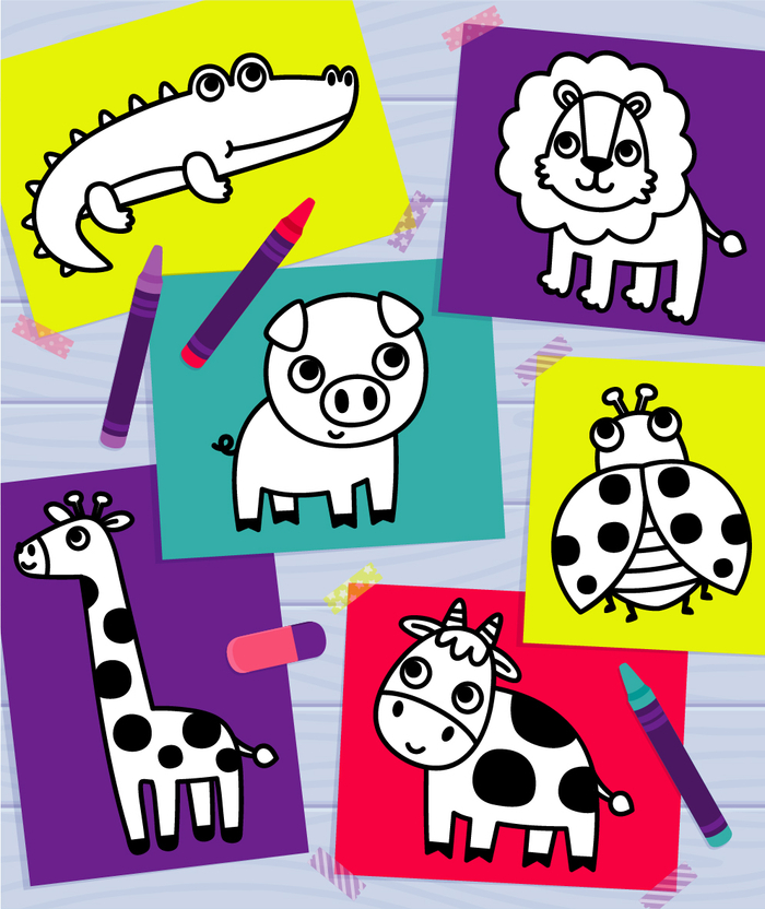 Раскрась животных.