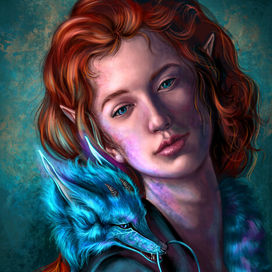 Фэнтези портрет девушки и дракончика 