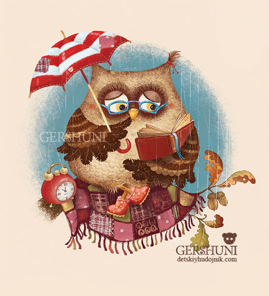 Иллюстрация к стихотворению "Сова под зонтиком"..))