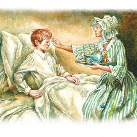 Больной Том Сойер и тетушка Полли.