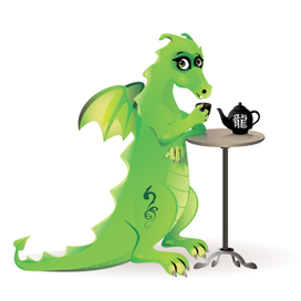 Дракон пьёт зелёный чай в кафе