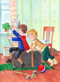 Иллюстрация к повести Гайдара "Чук и Гек"