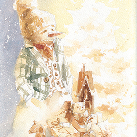 Снеговик | иллюстрация для новогодней открытки
