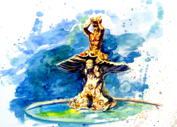 Проект Аудиогид "Римская архитектура". 5. Фонтан Тритона. бумага, карандаш, акварель. 2016 г.