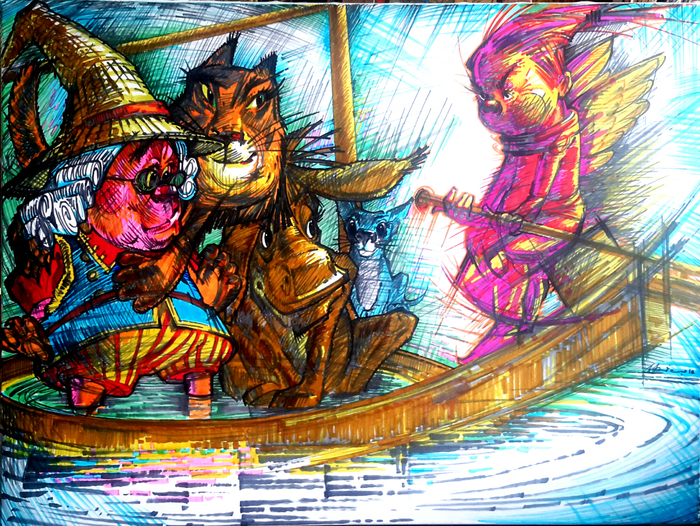 Пассажиры влодке и рулевой