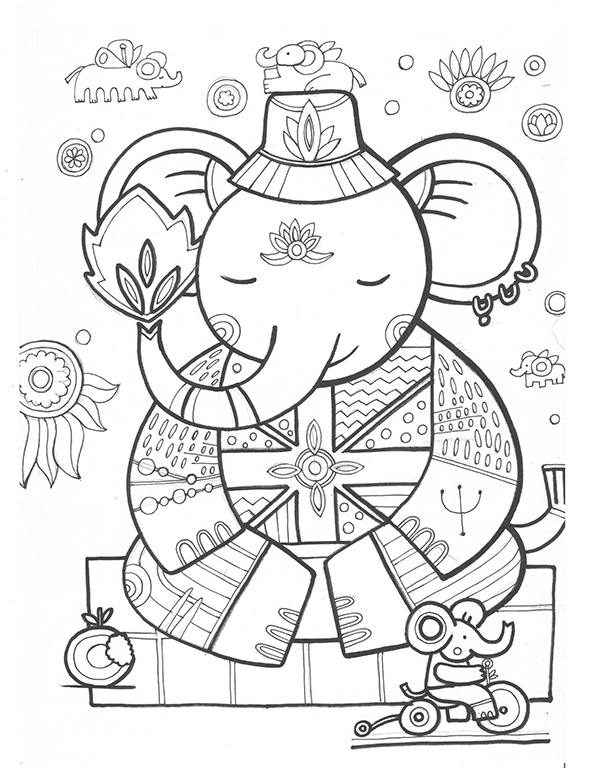 Слон в позе лотоса  (лист для раскрашивания)