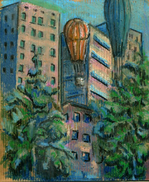 На воздушном шаре.