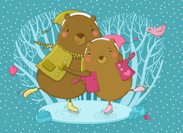 Открытка. Зимние мишки