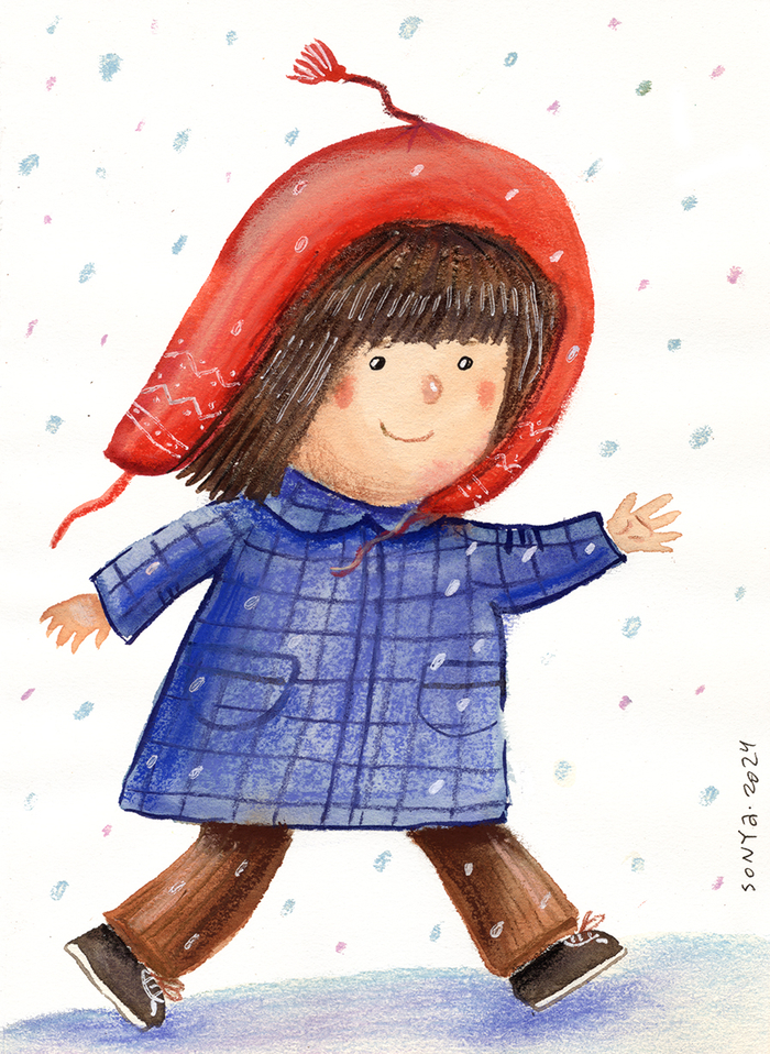 Человечек бежит под снегом