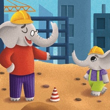Слон и слоненок на стройке