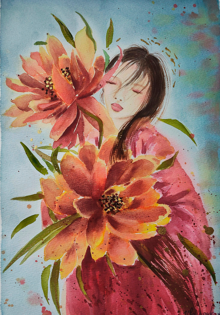 Девушка с лотосами